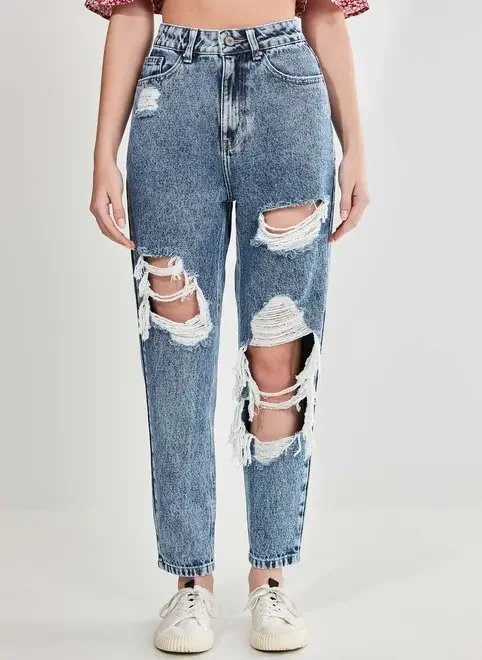 calça mom jeans cintura alta destroyed calça mom jeans cintura alta destroyed