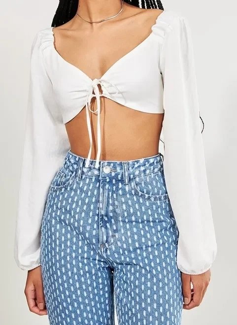 cropped de manga longa off-white cropped de manga longa off-white