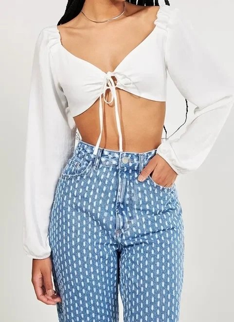 cropped de manga longa off-white cropped de manga longa off-white