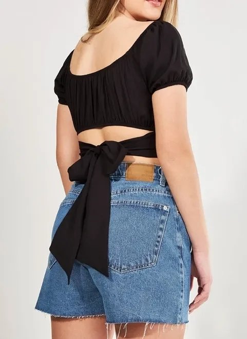 cropped preto com amarração nas costas cropped preto com amarração nas costas