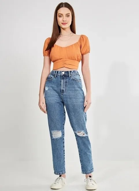 blusa cropped manguinha bufante laranja blusa cropped manguinha bufante laranja