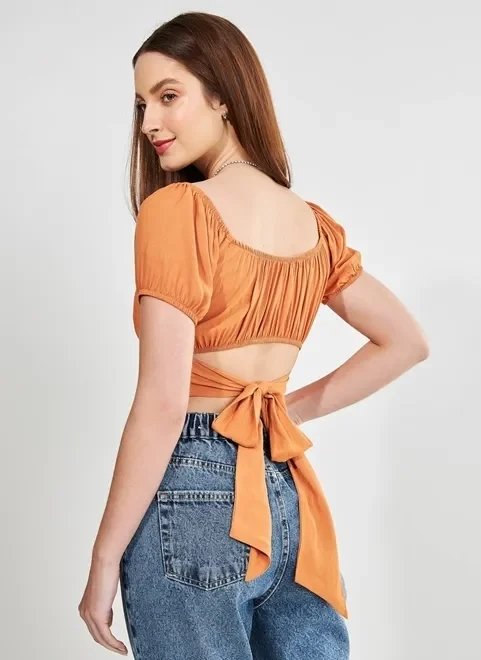 blusa cropped manguinha bufante laranja blusa cropped manguinha bufante laranja