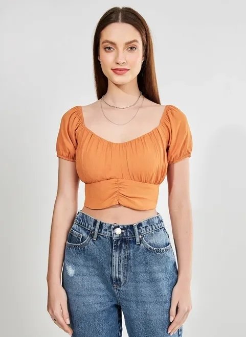 blusa cropped manguinha bufante laranja blusa cropped manguinha bufante laranja
