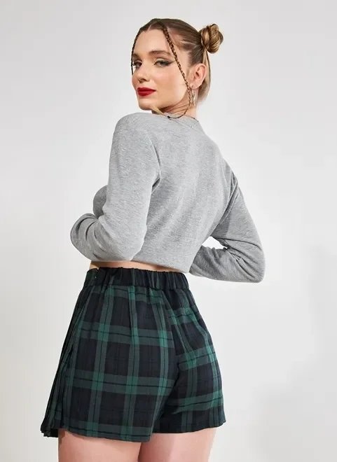 short saia plissado xadrez short saia plissado xadrez