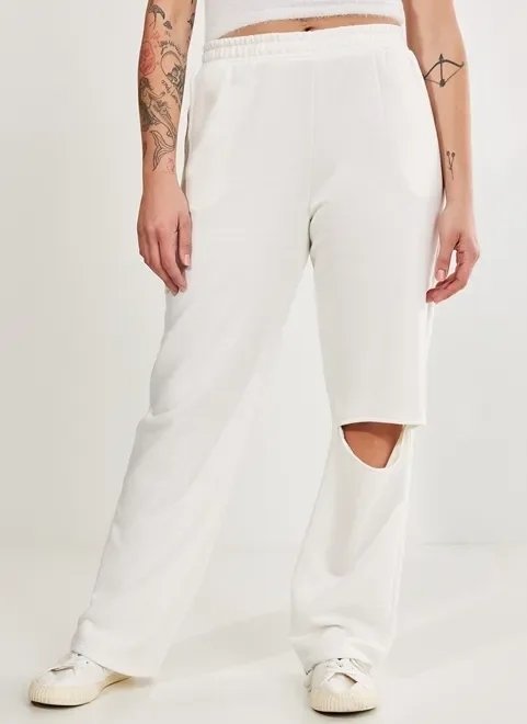calça de moletom off-white com rasgo calça de moletom off-white com rasgo