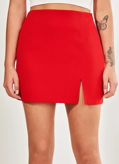 saia vermelha com fendinha saia vermelha com fendinha