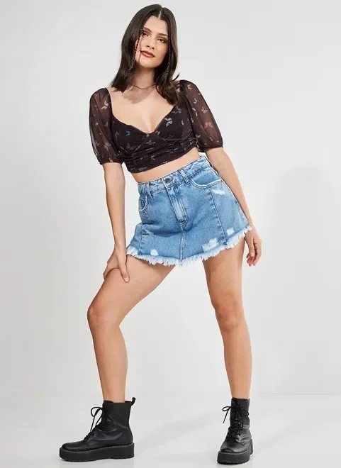 blusa cropped de tule com borboletas blusa cropped de tule com borboletas