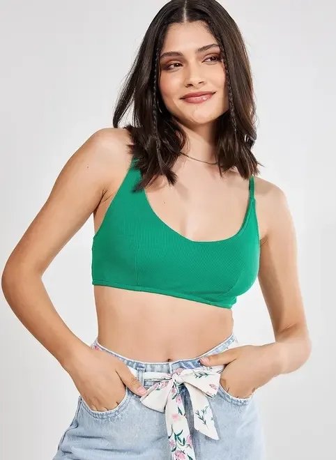 top em malha canelada verde top em malha canelada verde