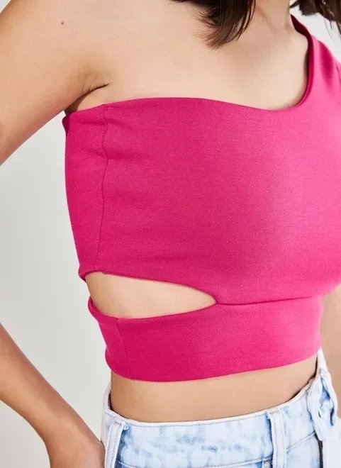 blusa cropped rosa ombro único blusa cropped rosa ombro único