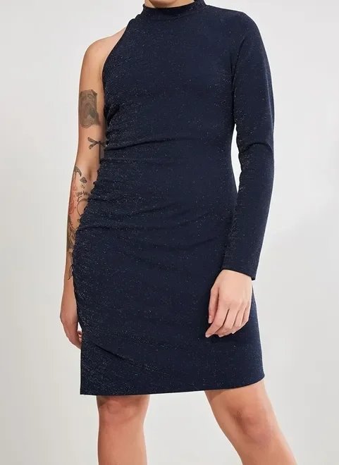 vestido manga única de lurex brilhoso vestido manga única de lurex brilhoso