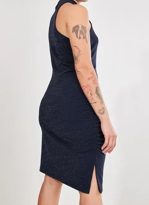 vestido manga única de lurex brilhoso vestido manga única de lurex brilhoso