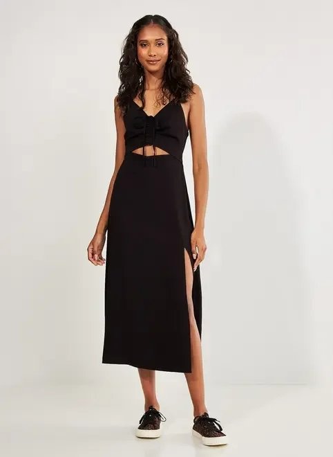 vestido midi preto com fenda e abertura vestido midi preto com fenda e abertura