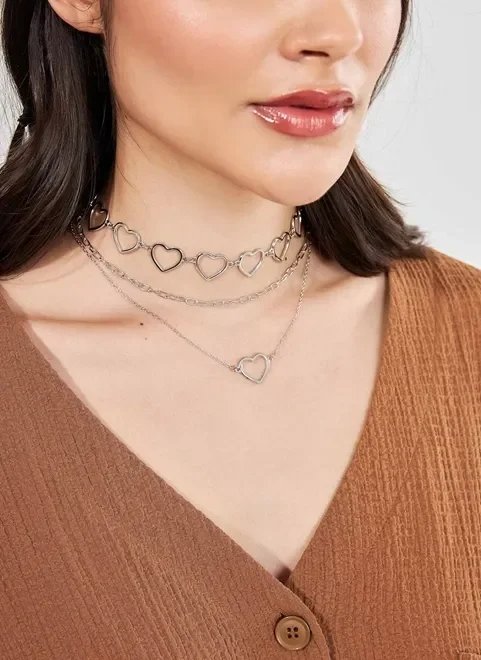 kit 3 colares chocker corações kit 3 colares chocker corações