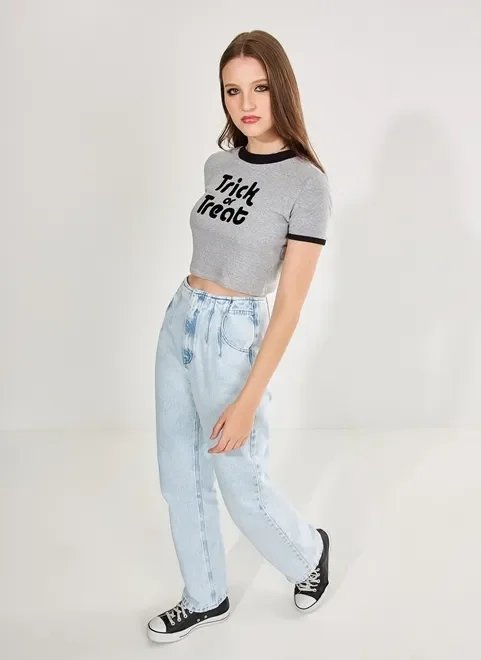 * calça jeans reta over com pences * calça jeans reta over com pences