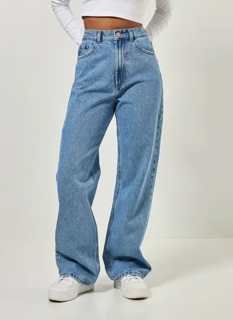 calça jeans wide leg com elástico calça jeans wide leg com elástico