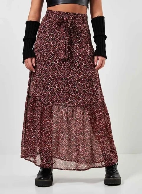 saia midi preta florzinhas coloridas saia midi preta florzinhas coloridas