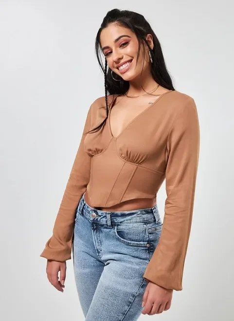 blusa corsetada de manga longa blusa corsetada de manga longa