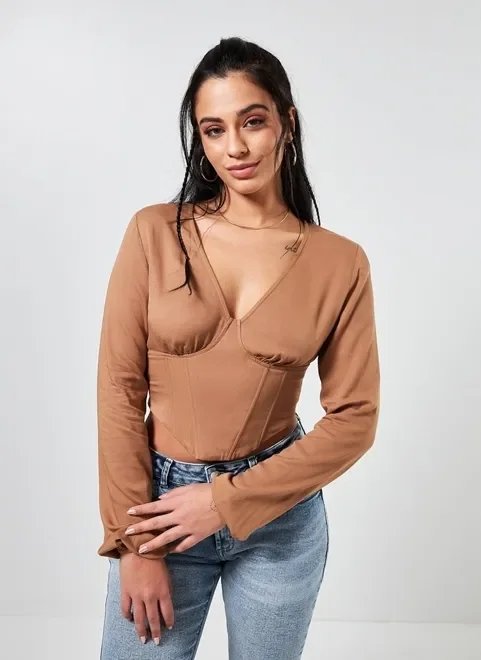 blusa corsetada de manga longa blusa corsetada de manga longa