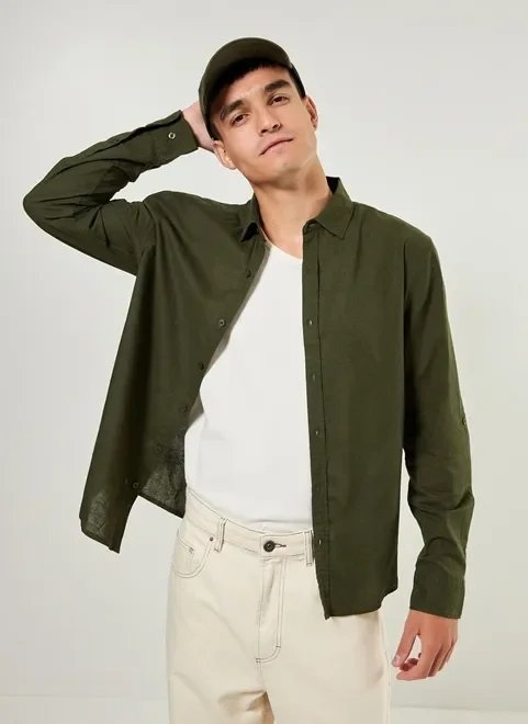 camisa de manga longa com linho camisa de manga longa com linho