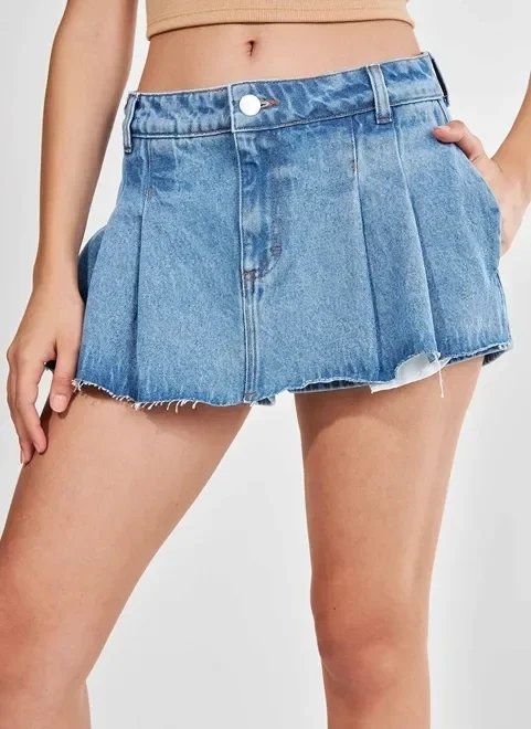 short saia jeans plissado short saia jeans plissado