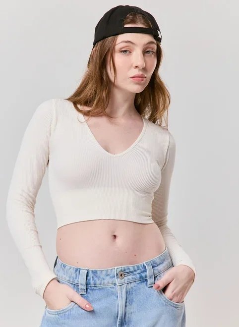 blusa manga longa seamless decote v blusa manga longa seamless decote v