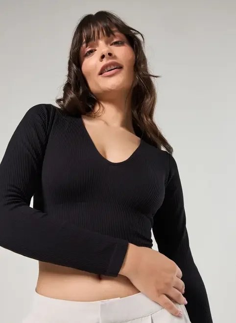 blusa manga longa seamless decote v blusa manga longa seamless decote v