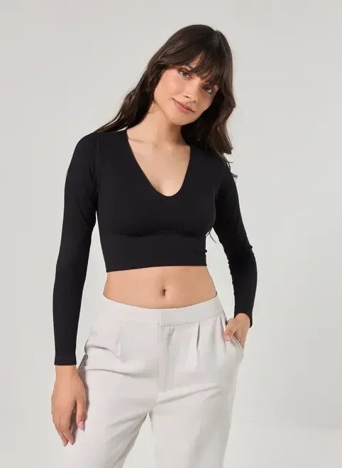 blusa manga longa seamless decote v blusa manga longa seamless decote v