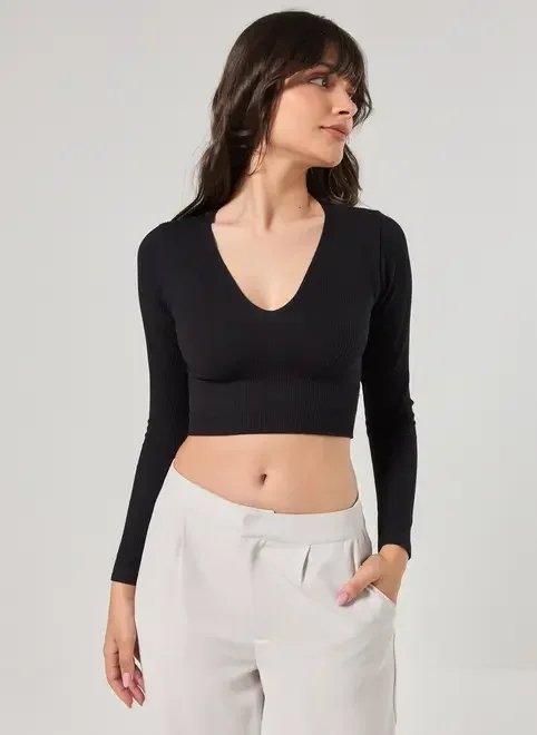 blusa manga longa seamless decote v blusa manga longa seamless decote v