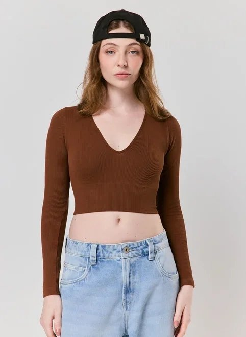 blusa manga longa seamless decote v blusa manga longa seamless decote v