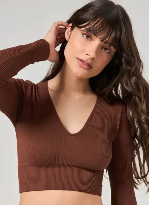 blusa manga longa seamless decote v blusa manga longa seamless decote v