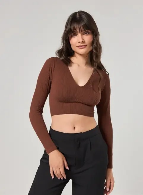 blusa manga longa seamless decote v blusa manga longa seamless decote v