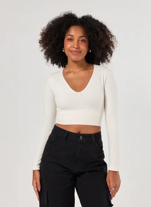 blusa manga longa seamless decote v blusa manga longa seamless decote v