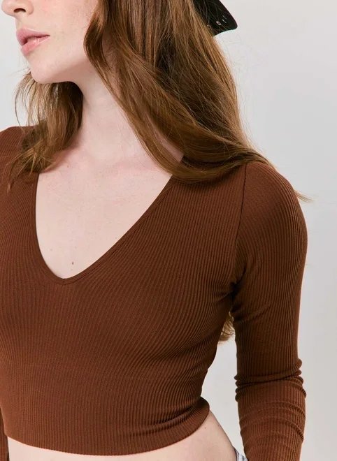 blusa manga longa seamless decote v blusa manga longa seamless decote v