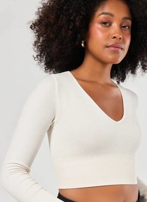 blusa manga longa seamless decote v blusa manga longa seamless decote v