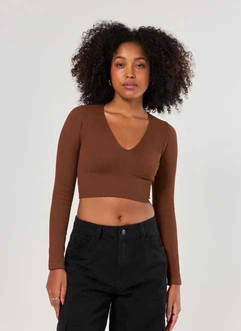 blusa manga longa seamless decote v blusa manga longa seamless decote v