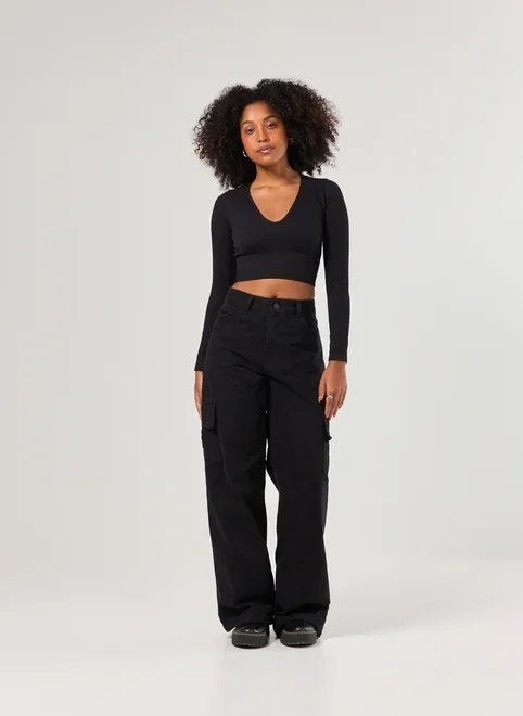 blusa manga longa seamless decote v blusa manga longa seamless decote v