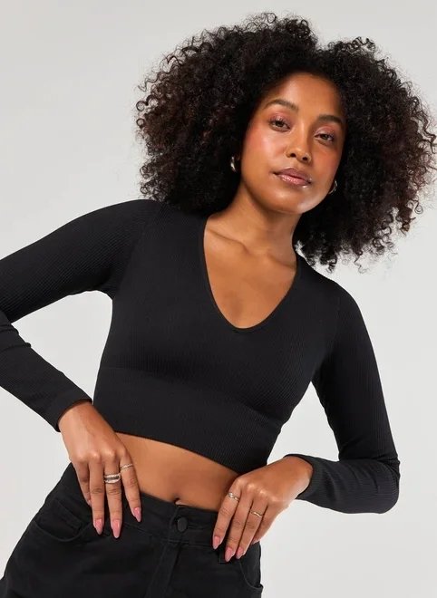 blusa manga longa seamless decote v blusa manga longa seamless decote v