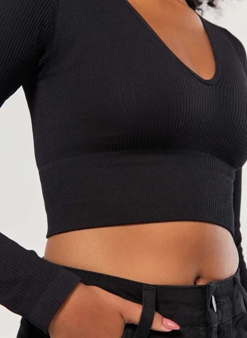 blusa manga longa seamless decote v blusa manga longa seamless decote v