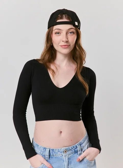 blusa manga longa seamless decote v blusa manga longa seamless decote v