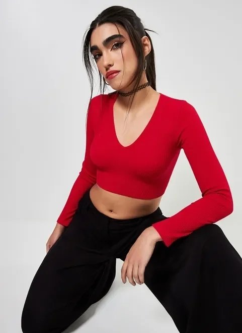 blusa manga longa seamless decote v blusa manga longa seamless decote v