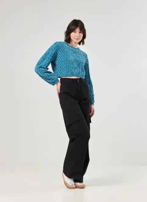 blusa cropped em tricô trançado blusa cropped em tricô trançado