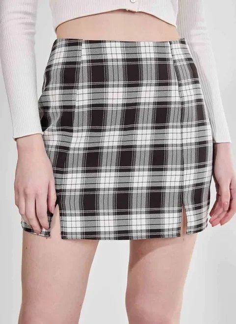 saia curta xadrez preto e branco saia curta xadrez preto e branco