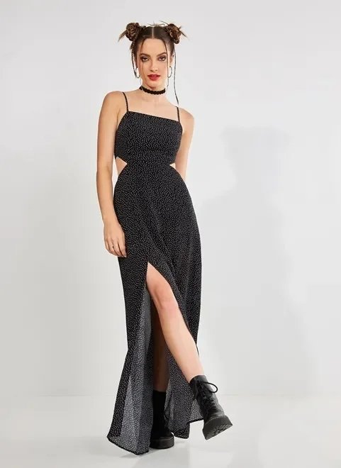 vestido longo com amarração nas costas poá vestido longo com amarração nas costas poá