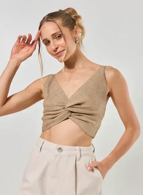 top de retilínea torcido com brilho top de retilínea torcido com brilho