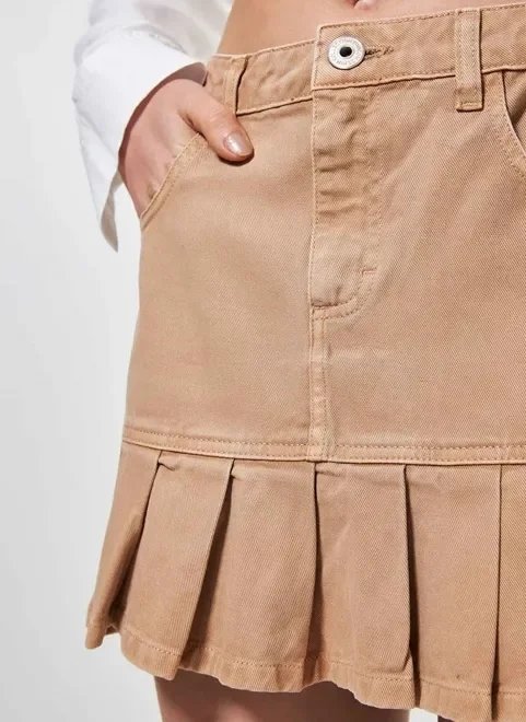 saia de sarja caqui plissada saia de sarja caqui plissada