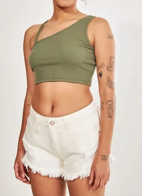 cropped verde militar alças assimétricas cropped verde militar alças assimétricas