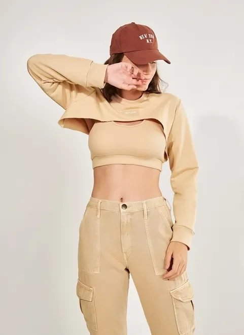 moletom leve caqui super cropped moletom leve caqui super cropped