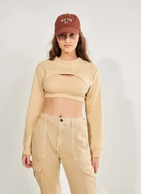 moletom leve caqui super cropped moletom leve caqui super cropped