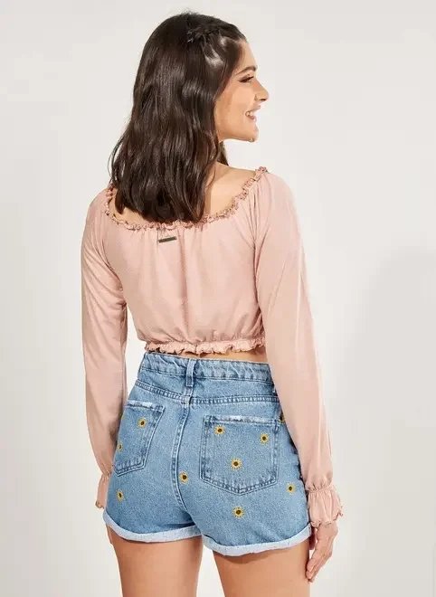 blusa cropped rosé com mangas blusa cropped rosé com mangas