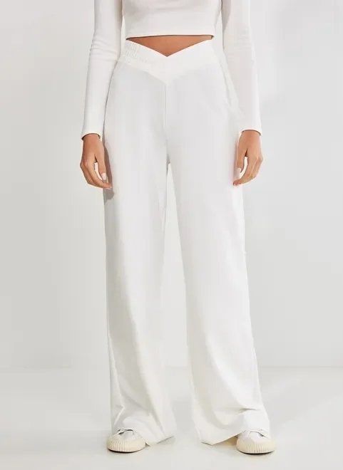 calça de moletom wide leg cós transpassado calça de moletom wide leg cós transpassado